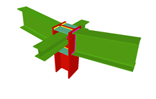 Column to two beam moment connection with two simply connected orthogonal beams